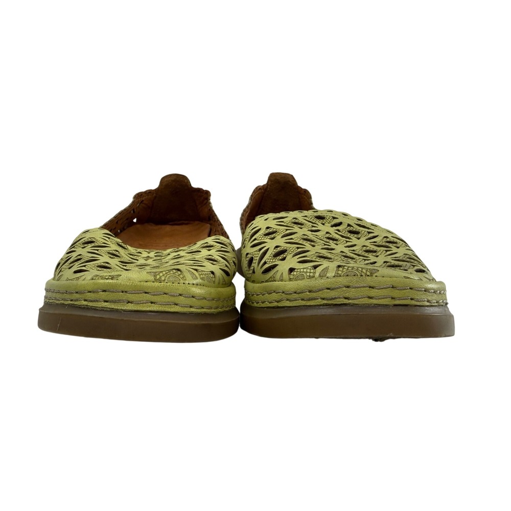 Women’s Laser-Cut Green Slip-On Flats - Picture 3 of 9